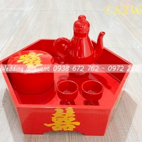 KHAY TRẦU RƯỢU LỤC GIÁC MÀU ĐỎ