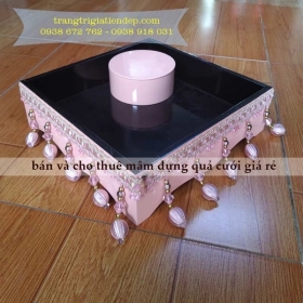 BÁN KHAY TRẦU RƯỢU MÀU HÔNG TRANG TRÍ REN CHUÔNG
