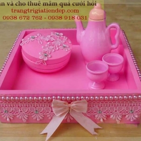 BÁN KHAY TRẦU RƯỢU MÀU HỒNG TRANG TRÍ