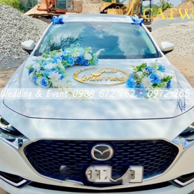 MẪU TRANG TRÍ XE HOA BẰNG HOA GIẢ MÀU XANH