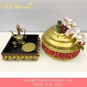 BÁN MÂM QUẢ CƯỚI MÀU VÀNG TRANG TRÍ ĐẸP