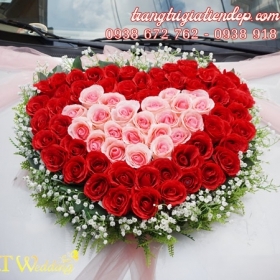 HOA LỤA TRANG TRÍ XE HOA HÌNH TRÁI TIM - HX07