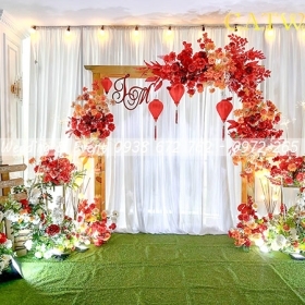 MẪU BACKDROP CƯỚI ĐƠN GIẢN GIÁ RẺ TẠI TPHCM TONE ĐỎ